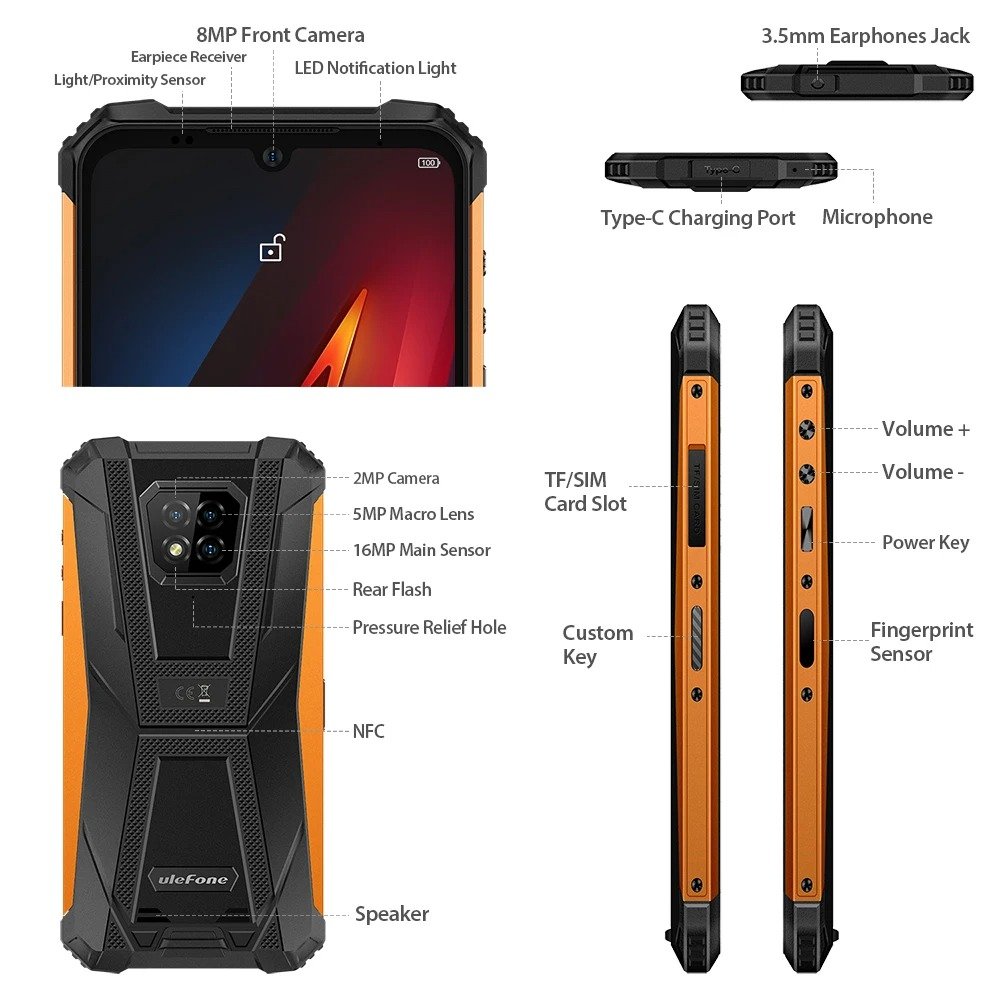 Ulefone Armor 8 mobile phones 3g&4g smartphone 6.1" smart phone 5g smartphone 4GB+64GB 16MP Triple Camera Rugged Phone
